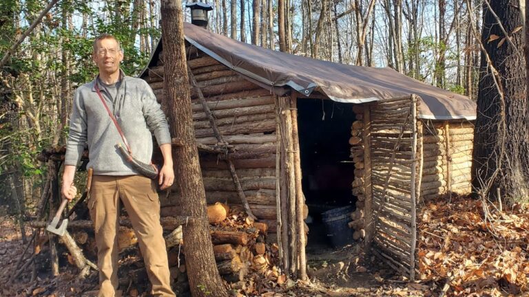 Camping in Log Cabin that I Built by Hand - Campfire Cooking & Bushcraft Projects hq720