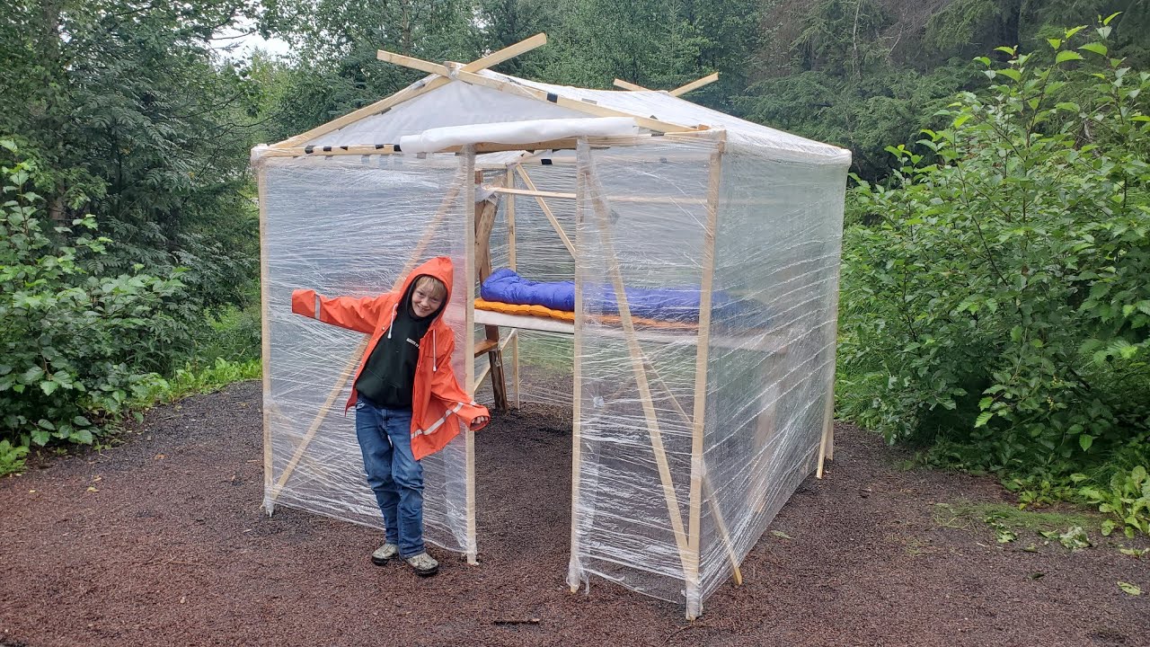 3 Days Camping in Cling Wrap Cabin - Crazy Bushcraft Shelter & DIY Greenhouse 27 hq720 2749