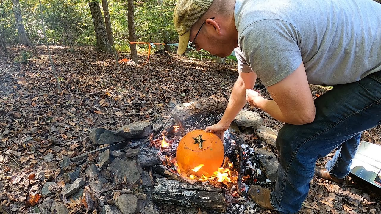 Camping & Campfire Cooking on Halloween - Pork & Cider Stew Cooked in a Pumpkin 23 hq720 2841