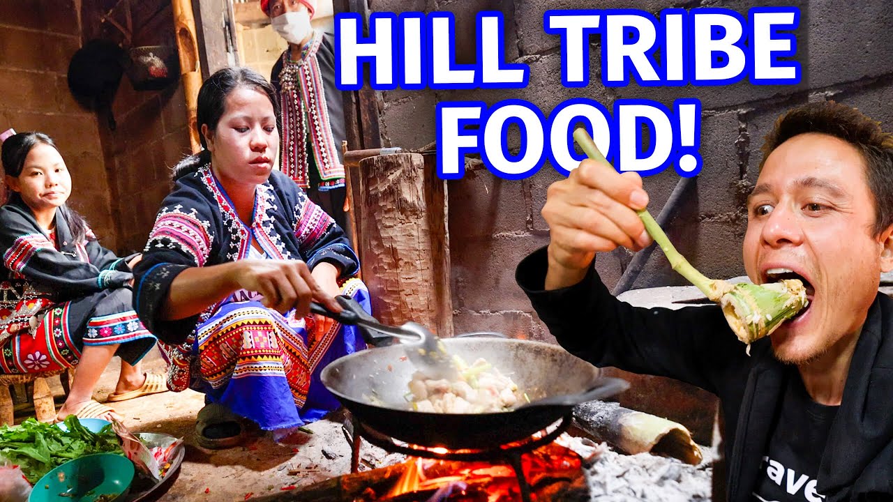Hill Tribe Food!! WILD BANANA BLOSSOM with Lahu People - Mountain Village! 23 hq720 387