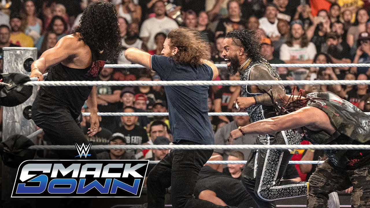 Sami Zayn, Jimmy Uso and Jacob Fatu knock The MFTs out of the ring: SmackDown, Aug. 15, 2025 24 hq720 4226