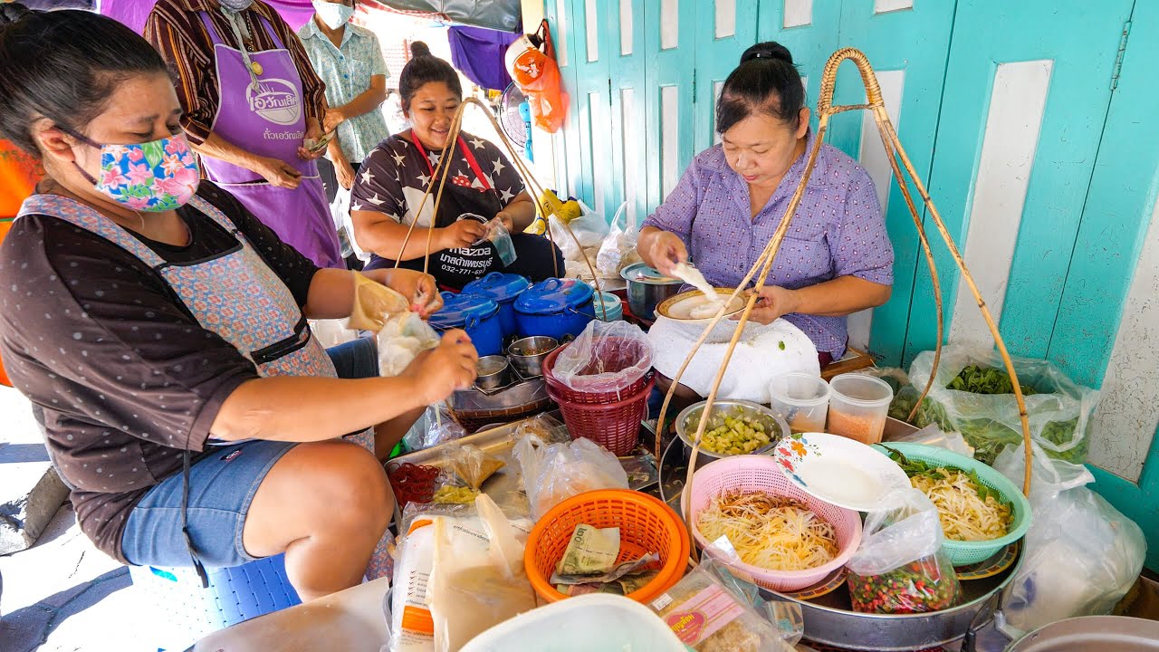 Rare Street Food for Breakfast - ICE CUBE RICE + Coconut Milk Noodles!! 26 hq720 427