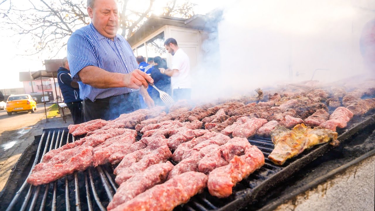 Street Food in Romania for Breakfast!! $1.15 ROMANIAN MICI KEBABS!! 24 hq720 503